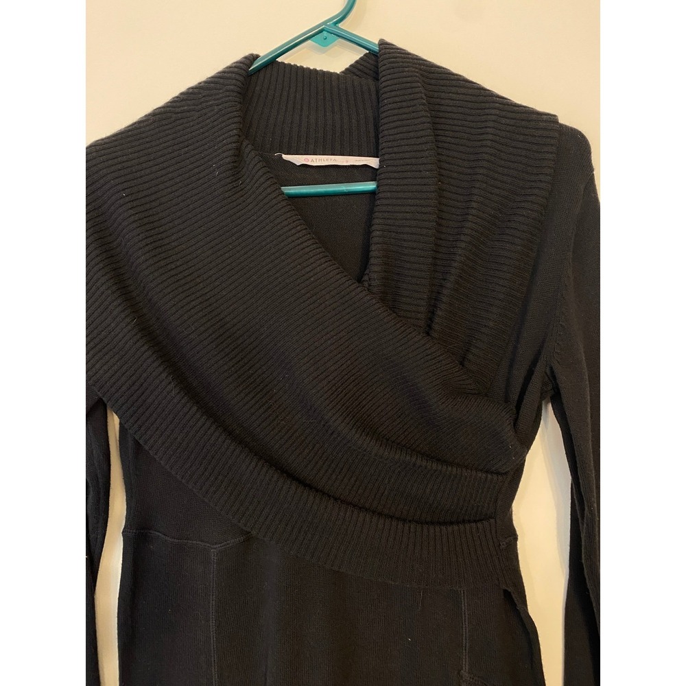 Athleta Black Organic Cotton Wool Wrap Shawl Collar Knit‎ Midi Dress Small